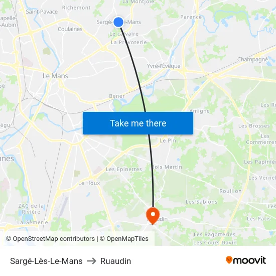 Sargé-Lès-Le-Mans to Ruaudin map