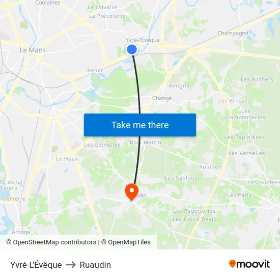 Yvré-L'Évêque to Ruaudin map