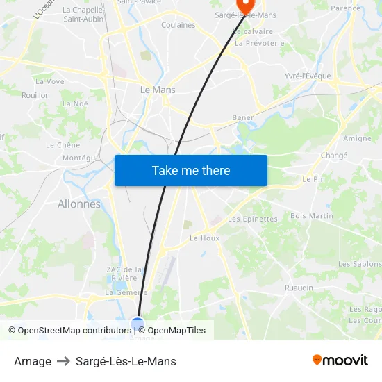 Arnage to Sargé-Lès-Le-Mans map