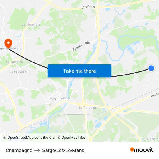 Champagné to Sargé-Lès-Le-Mans map