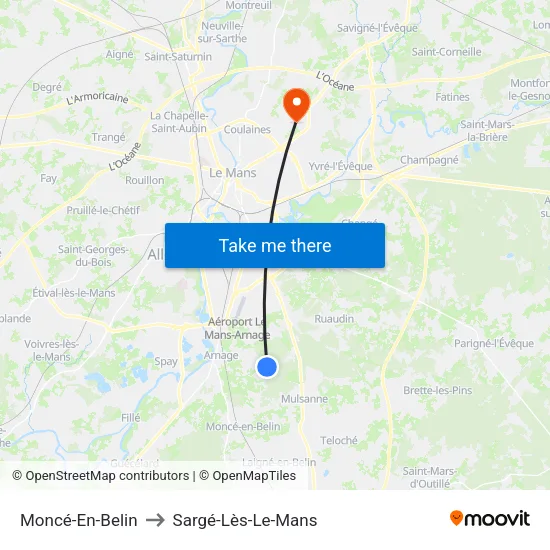 Moncé-En-Belin to Sargé-Lès-Le-Mans map