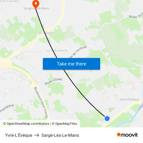 Yvré-L'Évêque to Sargé-Lès-Le-Mans map