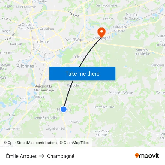 Émile Arrouet to Champagné map