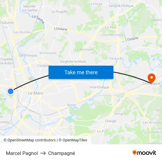 Marcel Pagnol to Champagné map