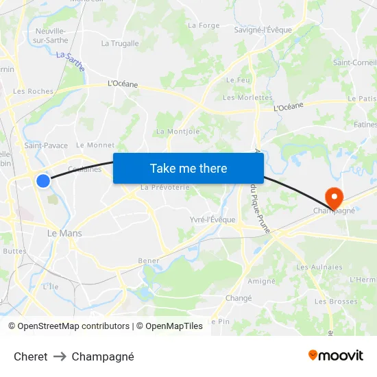 Cheret to Champagné map