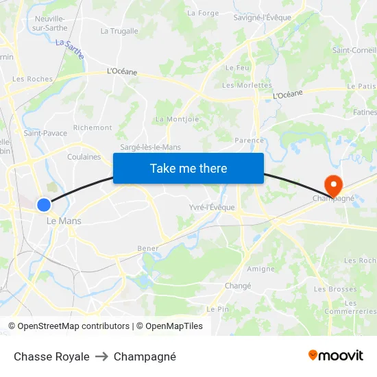 Chasse Royale to Champagné map