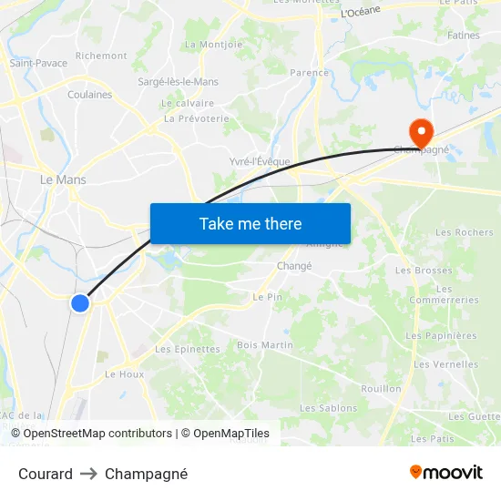 Courard to Champagné map