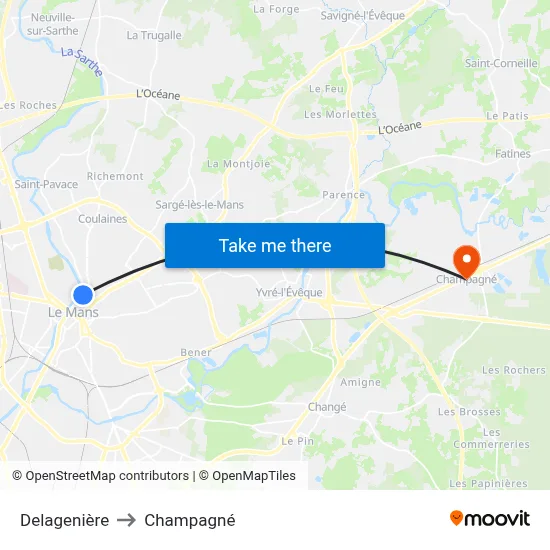 Delagenière to Champagné map