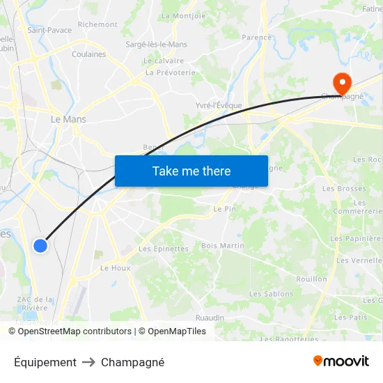 Équipement to Champagné map