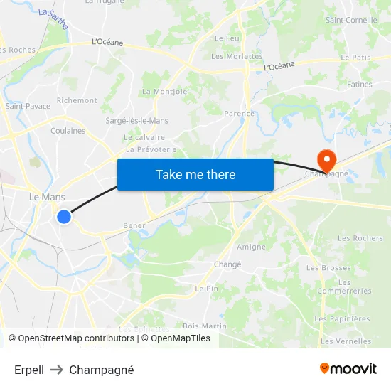 Erpell to Champagné map