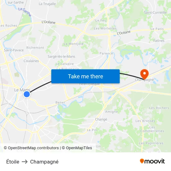 Étoile to Champagné map
