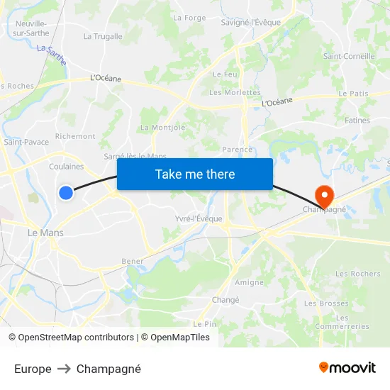 Europe to Champagné map