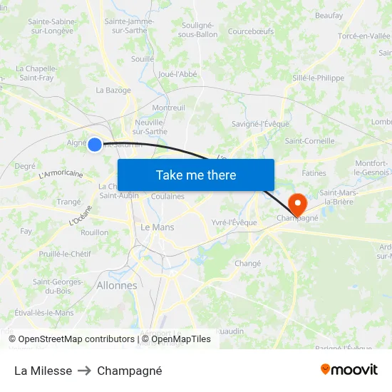 La Milesse to Champagné map