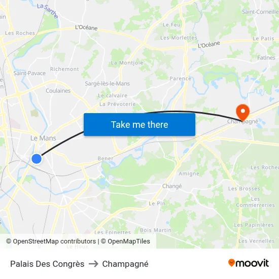 Palais Des Congrès to Champagné map