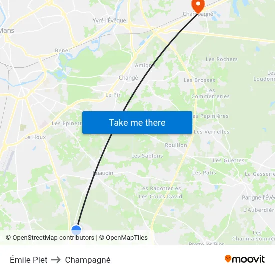 Émile Plet to Champagné map