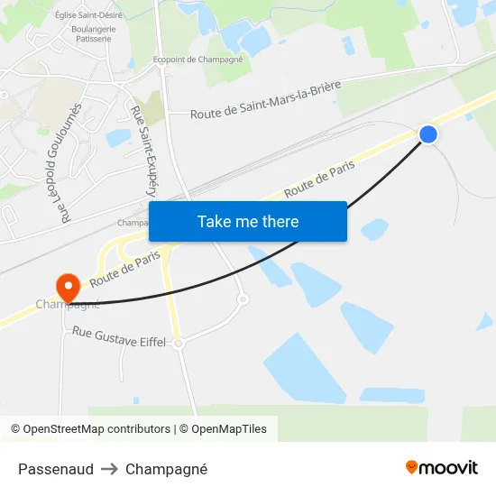 Passenaud to Champagné map