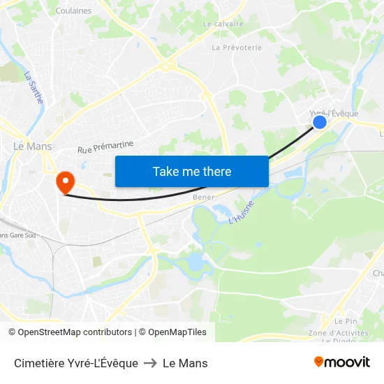 Cimetière Yvré-L'Évêque to Le Mans map