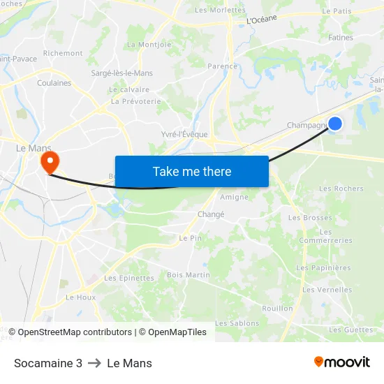 Socamaine 3 to Le Mans map