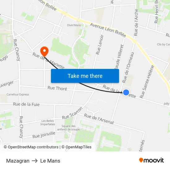 Mazagran to Le Mans map