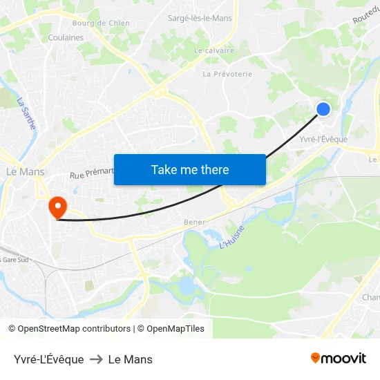 Yvré-L'Évêque to Le Mans map