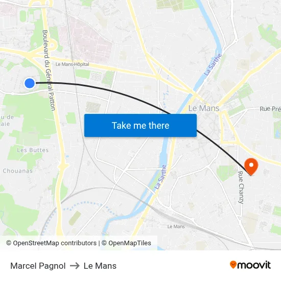 Marcel Pagnol to Le Mans map