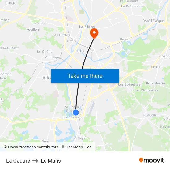 La Gautrie to Le Mans map