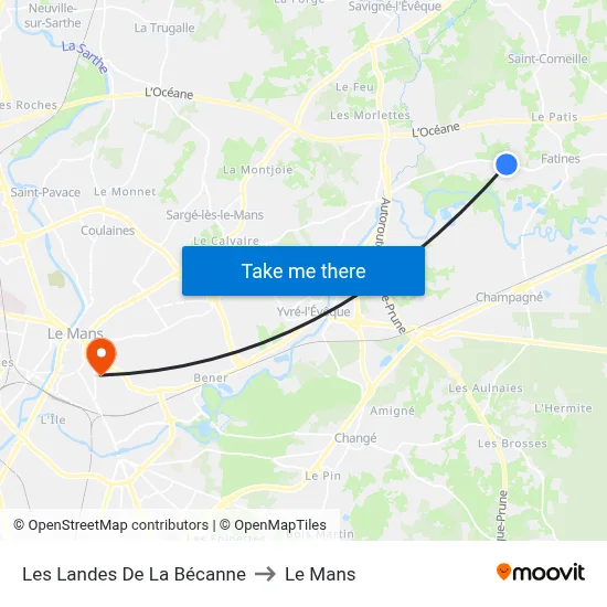 Les Landes De La Bécanne to Le Mans map