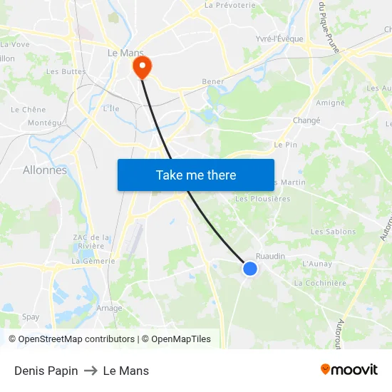 Denis Papin to Le Mans map