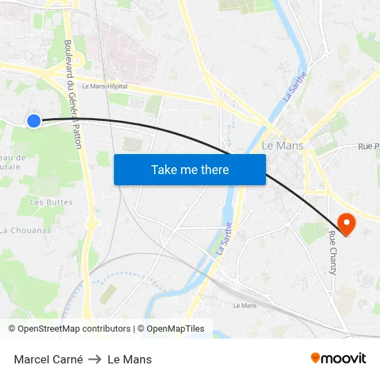 Marcel Carné to Le Mans map