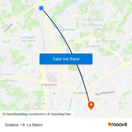 Océane to Le Mans map