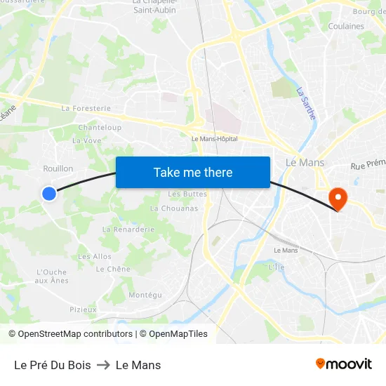 Le Pré Du Bois to Le Mans map