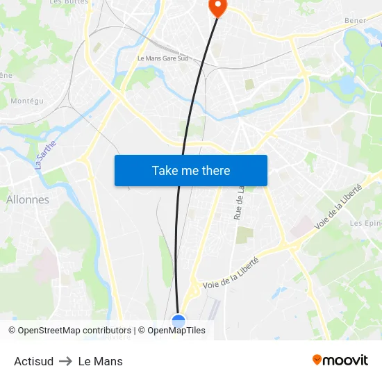 Actisud to Le Mans map