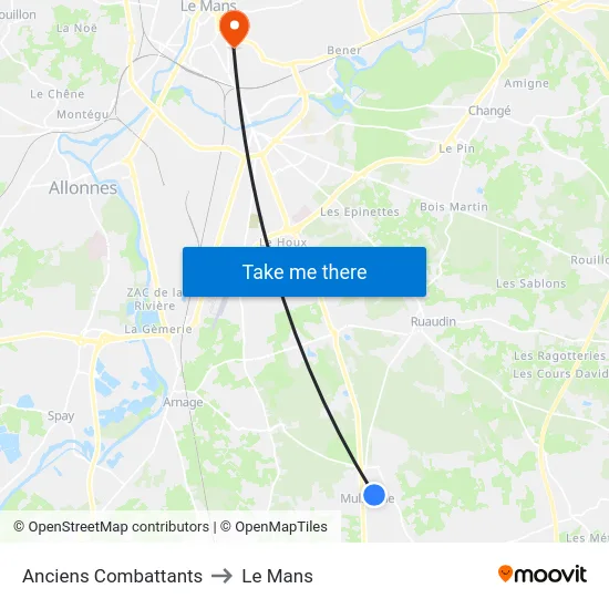 Anciens Combattants to Le Mans map