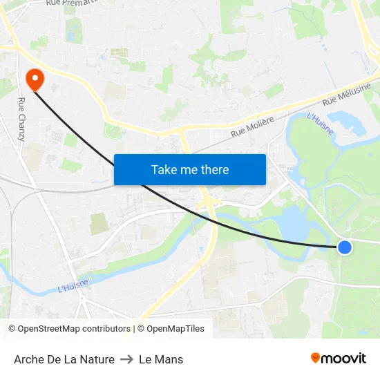 Arche De La Nature to Le Mans map