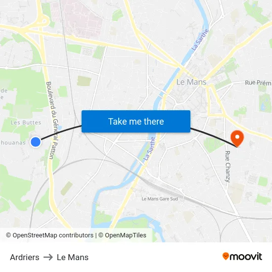 Ardriers to Le Mans map