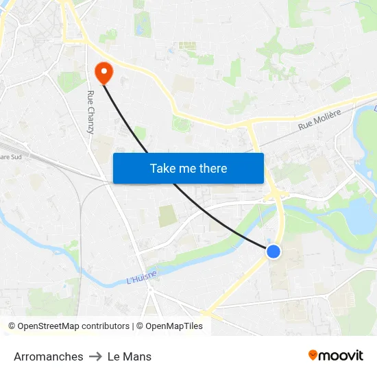 Arromanches to Le Mans map