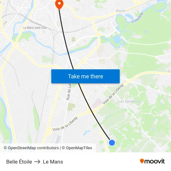 Belle Étoile to Le Mans map