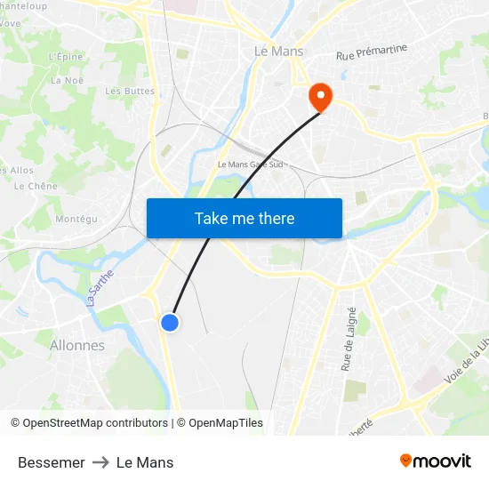 Bessemer to Le Mans map