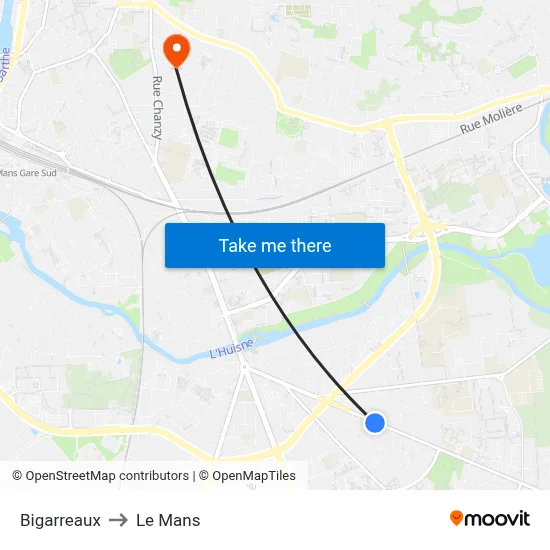 Bigarreaux to Le Mans map