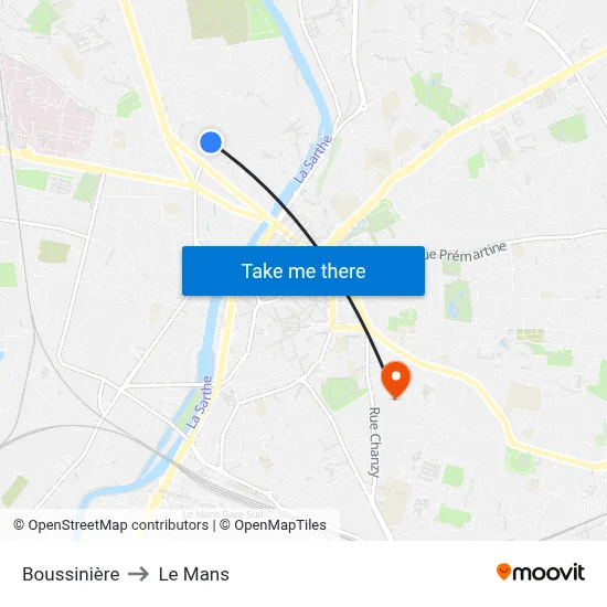 Boussinière to Le Mans map