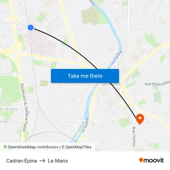 Cadran-Épine to Le Mans map