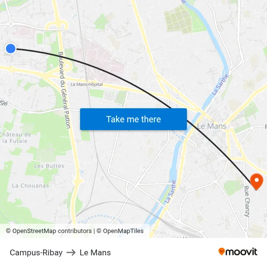 Campus-Ribay to Le Mans map