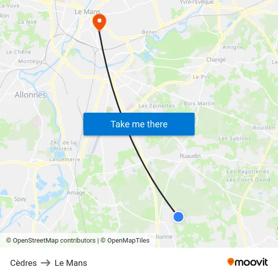 Cèdres to Le Mans map