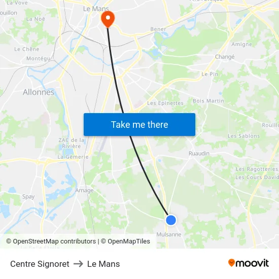 Centre Signoret to Le Mans map
