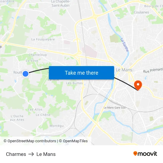 Charmes to Le Mans map