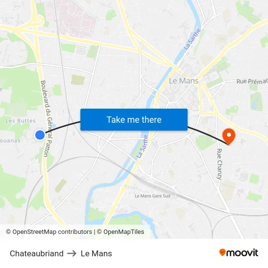Chateaubriand to Le Mans map