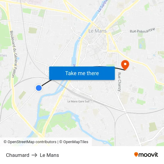 Chaumard to Le Mans map