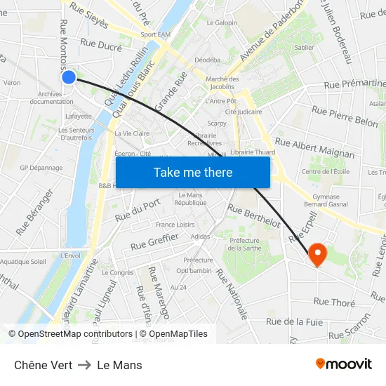 Chêne Vert to Le Mans map