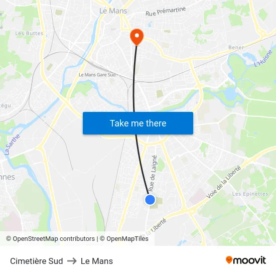 Cimetière Sud to Le Mans map