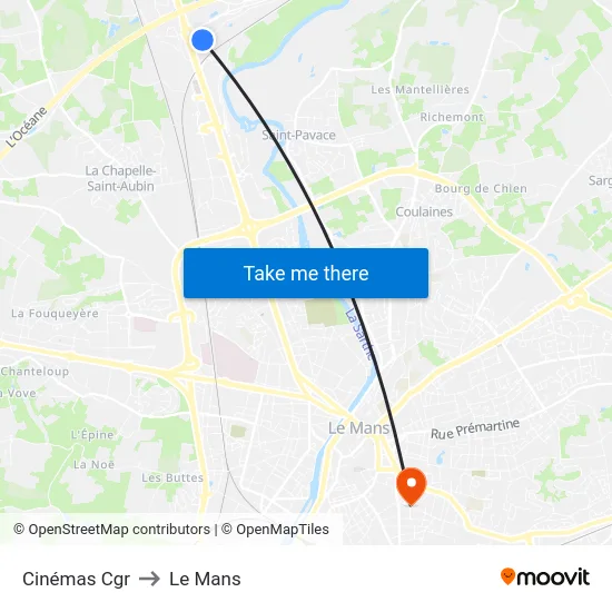 Cinémas Cgr to Le Mans map